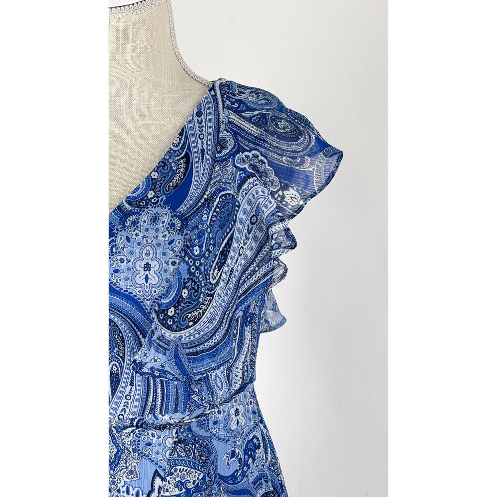 Tommy Hilfiger Paisley Ruffle Mini Dress Blue Womens Size 2 New - Picture 5 of 12